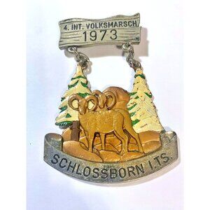 1973 Large German Medal Pin 4 Int VOLKSMARCH Schlossborn I TS Enamel B Lair Vint